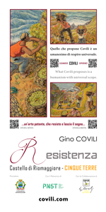 R-ESISTENZA DI GINO COVILI | Totem dalle opere "Vendemmia alle Cinque Terre", "Vendemmia sulla Via dell'Amore" e "Vendemmia sopra Manarola" di Gino Covili